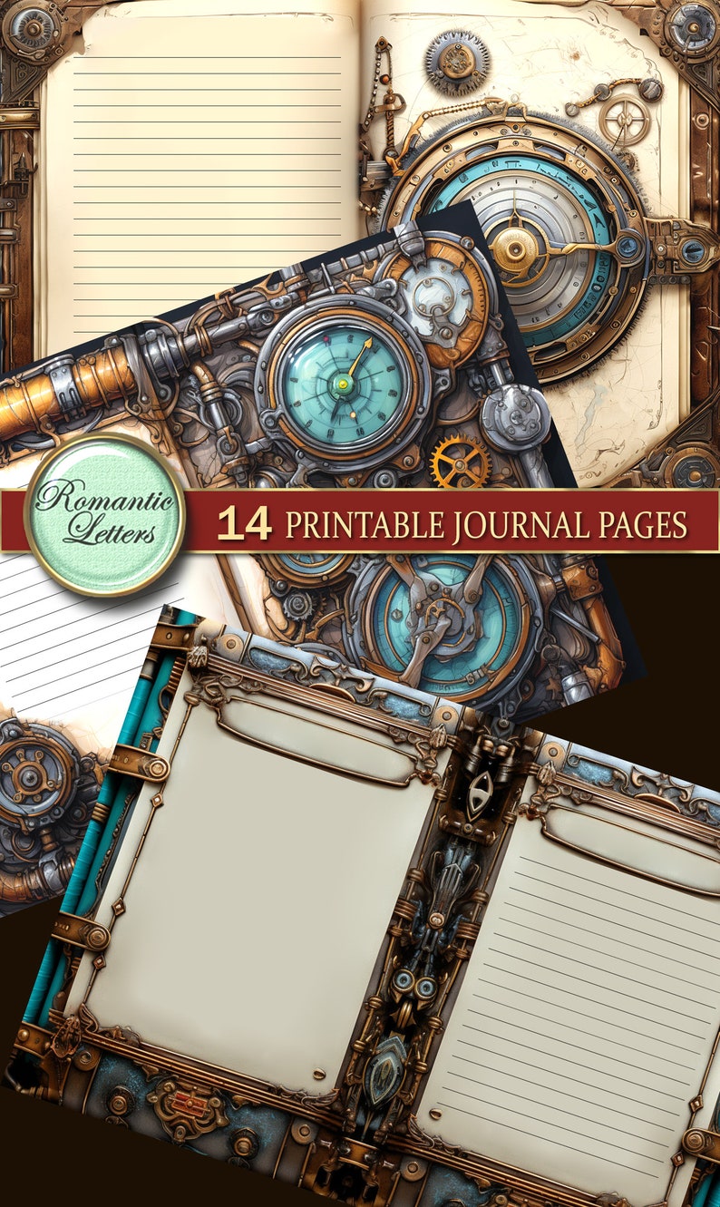 Steampunk Junk Journal Pages Digital Scrapbook Paper Pack Rust Metal ...
