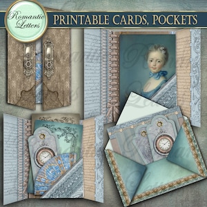 Printable journal pockets loaded envelope cards  digital scrapbook printable craft paper A4  8.5x11 mini album vintage journal tag