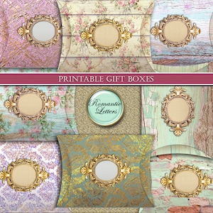 Digital printable Box digital printable gift box printable wedding party favor box gift wrap Shabby jewelry pillow box paper craft printable