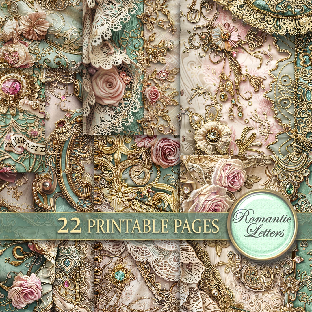 Digital Printable Scrapbook Paper Pack Junk Journal Pages Shabby Chic ...