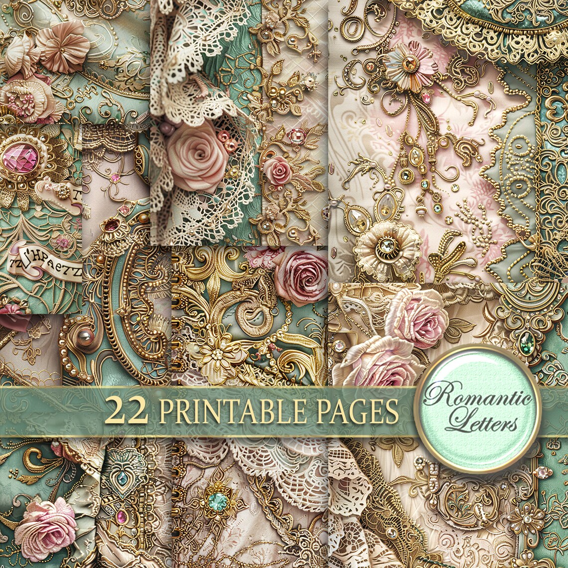 Digital Printable Scrapbook Paper Pack Junk Journal Pages Shabby Chic ...