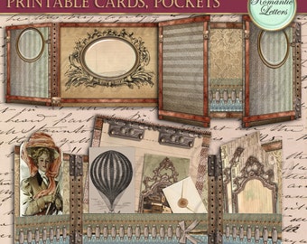Steampunk afdrukbare dagboekzakjes geladen envelop Victoriaanse kaart digitaal plakboek afdrukbaar ambachtelijk papier A4 8,5 x 11 minialbum dagboektag