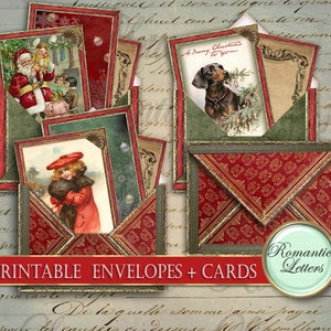 Cartões de Natal para imprimir Envelopes de Natal Cartões de felicitações de Natal vitorianos Pintables de Natal vintage para baixar Presente de Feliz Natal