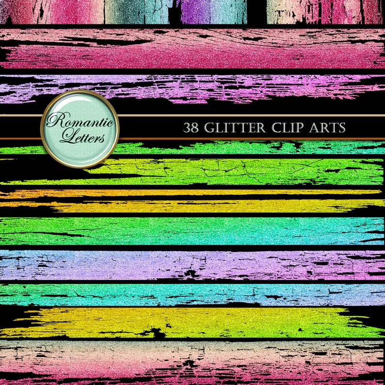 Digital Scrapbook Borders Clip Art Gold Rainbow Glitter Etsy