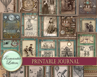 Steampunk printable junk journal kit digital scrapbook printable journal old craft paper A4 8.5x11 journal page tag card download PART3