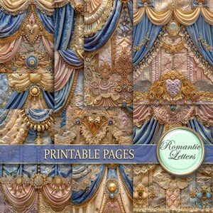 Baroque Printable Paper, Princess Dollhouse Wallpaper: Theater Curtains (Digital Download)