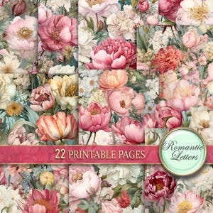 Antik Blumen Digitales Scrapbook Papier Pack druckbares Junk Journal Papier floral Shabby Chic rosa Muster