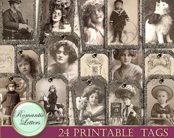 Wydrukowane etykiety do dziennika śmieci, wydrukowana etykieta na prezent, wydrukowana zakładka, wydrukowana etykieta na produkt, fotografia wiktoriańska, cyfrowa etykieta do albumu vintage