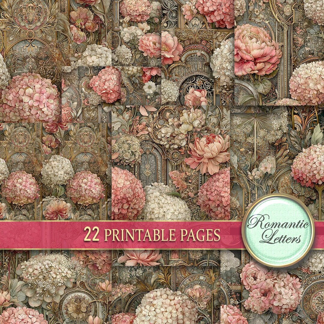 Shabby Chic Junk Journal Pages Digital Scrapbook Paper Pack Flower ...