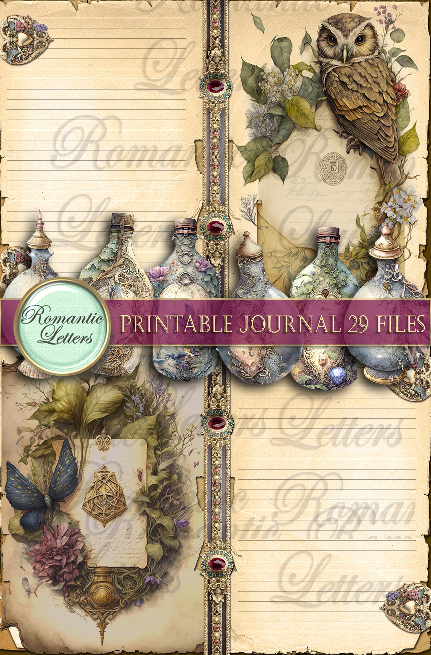Magic Printable Junk Journal Kit Printable Journal Pages Card Tag Cover ...