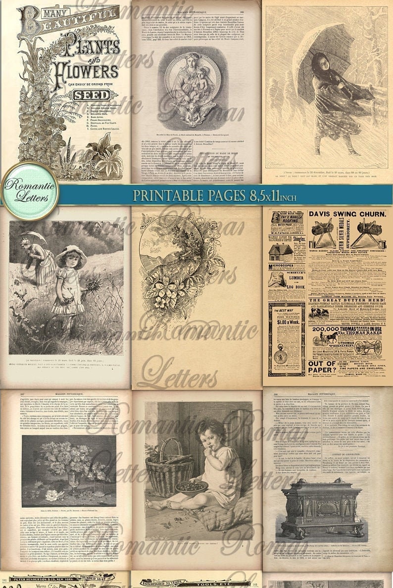 Ephemera Digital Paper Pack Printable Journal Pages Victorian Paper ...