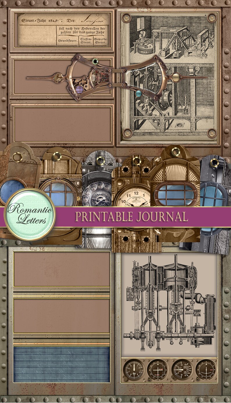 Printable Junk Journal Kit Steampunk Industrial Digital Scrapbook ...