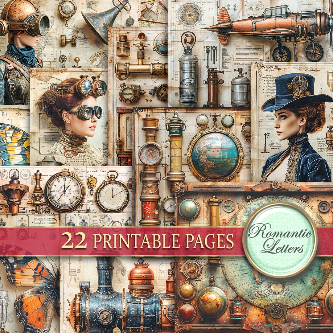 Steampunk Junk Journal Pages Digital Scrapbook Paper Pack Rust Metal ...