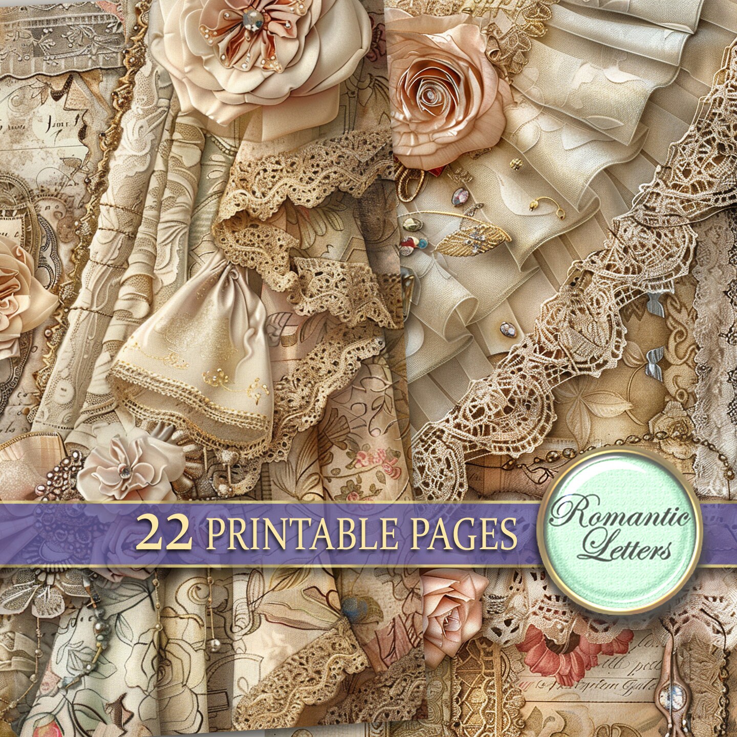 Printable Junk Journal Pages Digital Scrapbook Paper Pack Antique Lace ...