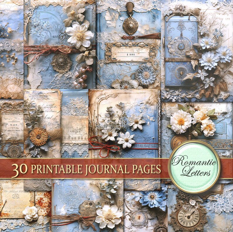 Printable Junk Journal Pages Cards Digital Scrapbook Paper Pack Vintage ...