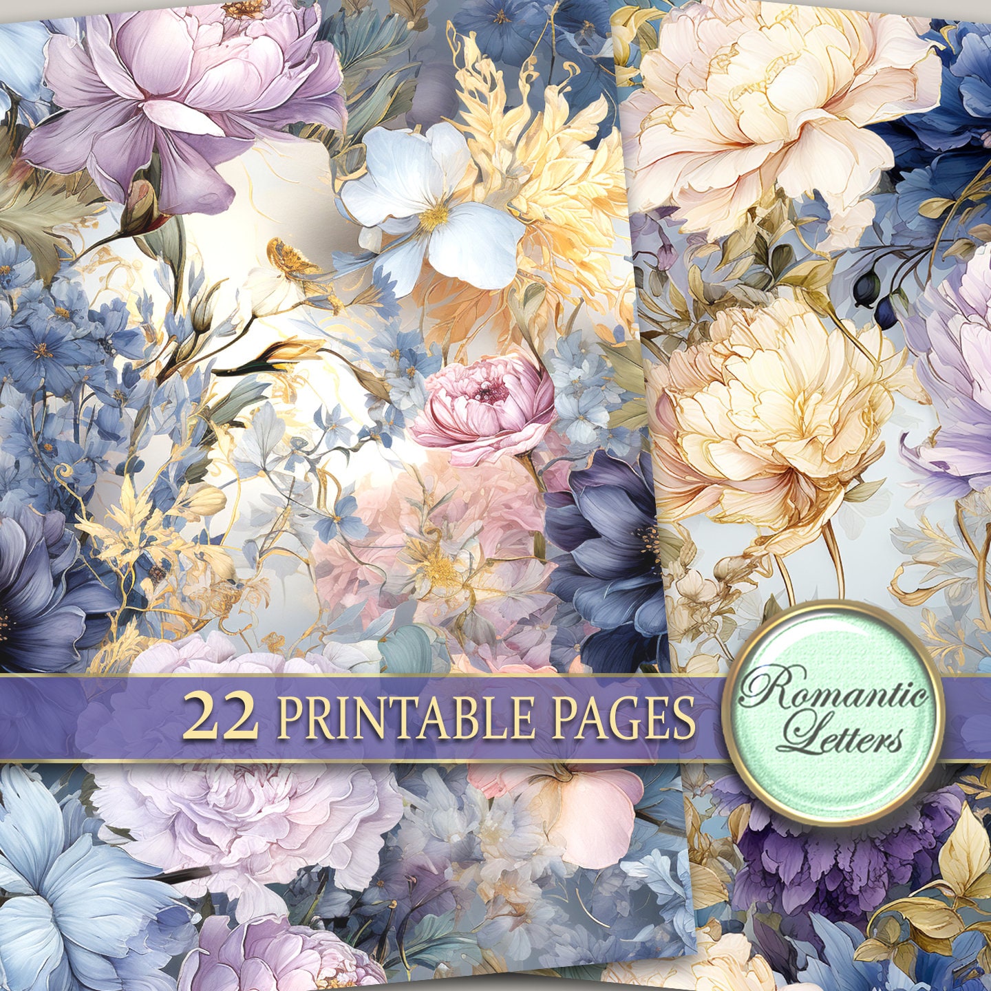 Shabby Chic Floral Digital Paper Pack, Botanical Junk Journal ...