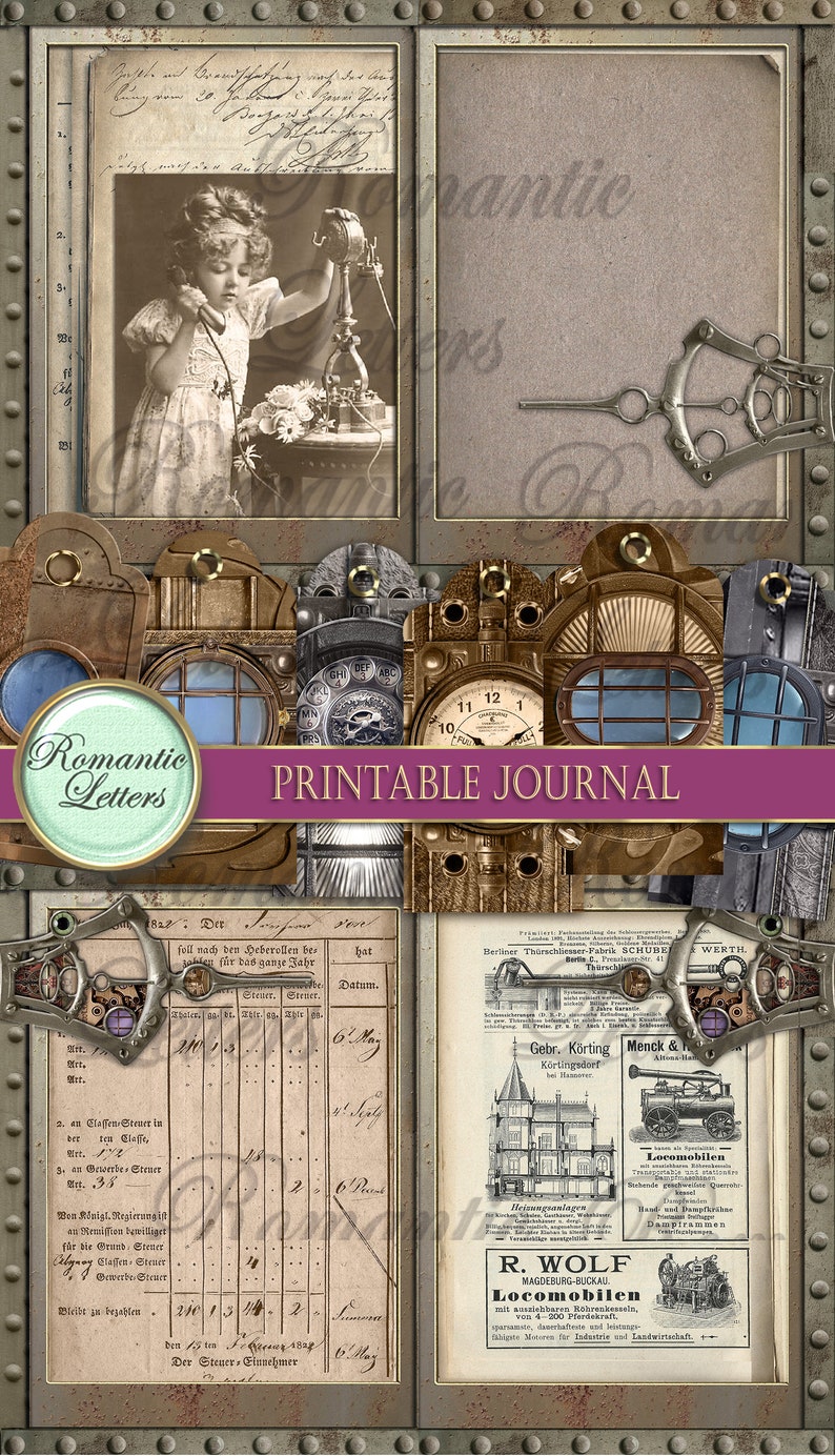 Printable Junk Journal Kit Steampunk Industrial Digital Scrapbook ...