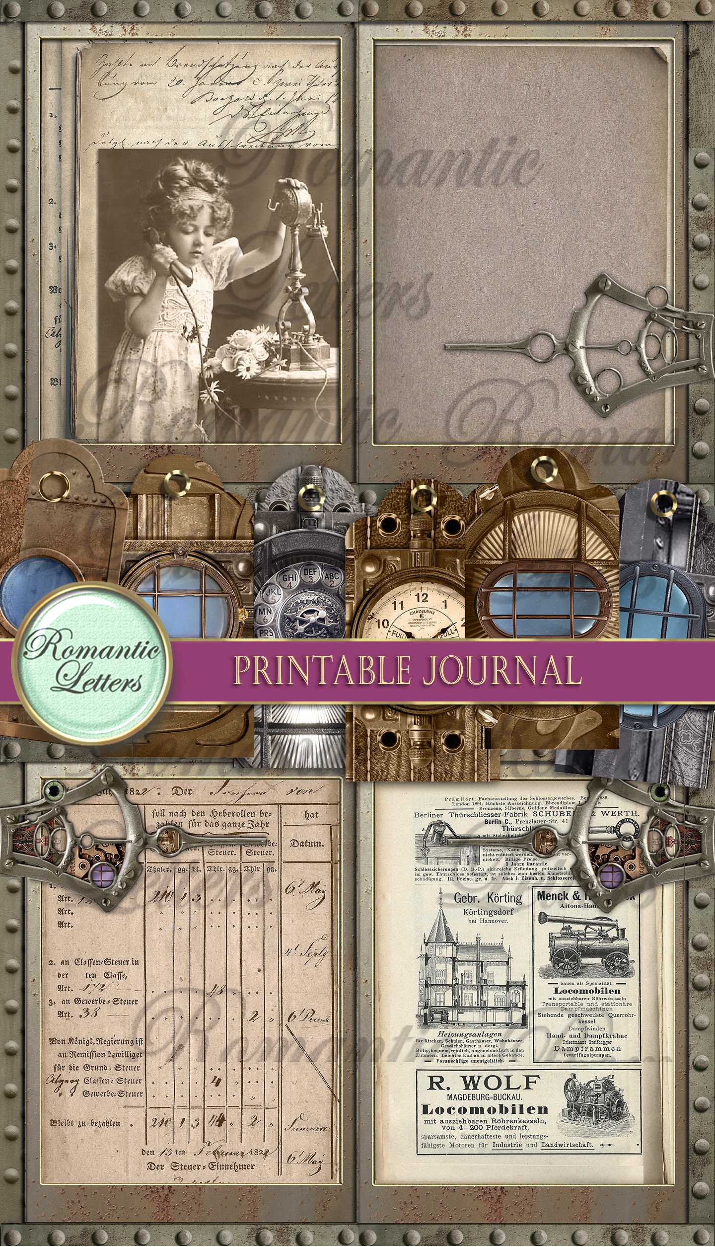 Printable Junk Journal Kit Steampunk Industrial Digital Scrapbook ...