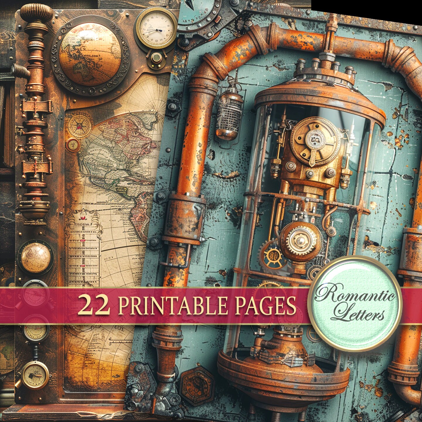 Steampunk Junk Journal Pages Digital Scrapbook Paper Pack Rust Metal ...