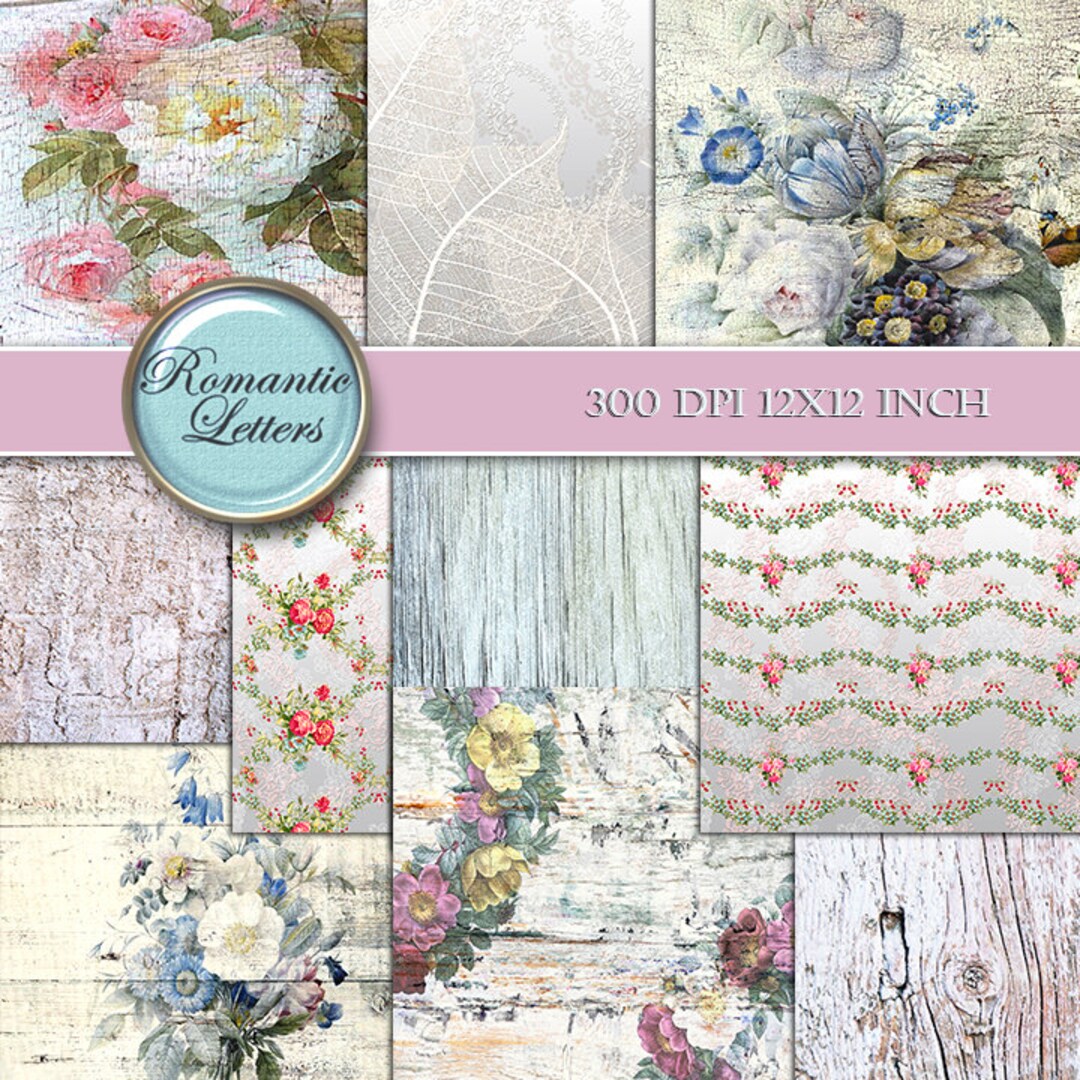 Romantic Shabby Chic Digital Papers, Scrapbooking Set for Party