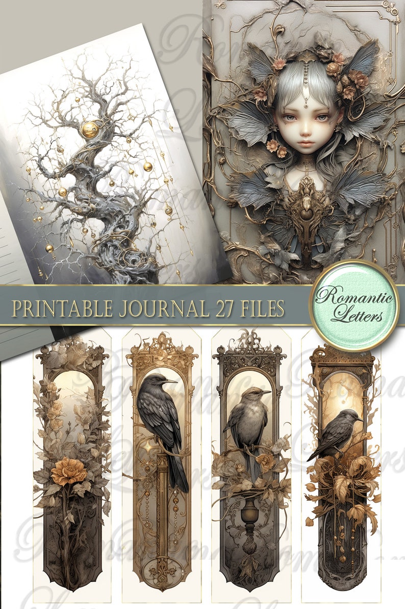 printable junk journal kit Fairy Forest printable journal pages card tag cover fantasy digital scrapbook botanical floral herbal magic PART2 image 9