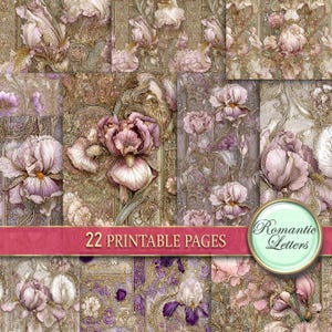 Floral Junk Journal Seiten digital bedruckbares Papier Garten lila Muster A4