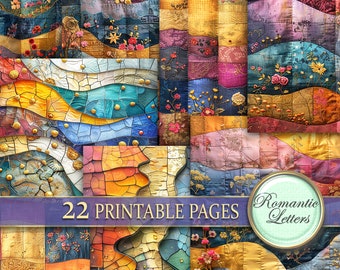Grunge Patchwork Scrapbook Paper Pack: Digital Junk Journal Pages