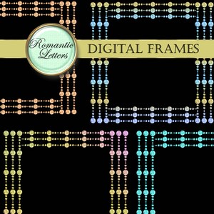 May include: Digital frames made of rows of colorful, sparkly circles. The frames are in the shape of squares and rectangles. The text "Romantic Letters" and "DIGITAL FRAMES" is at the top of the image.