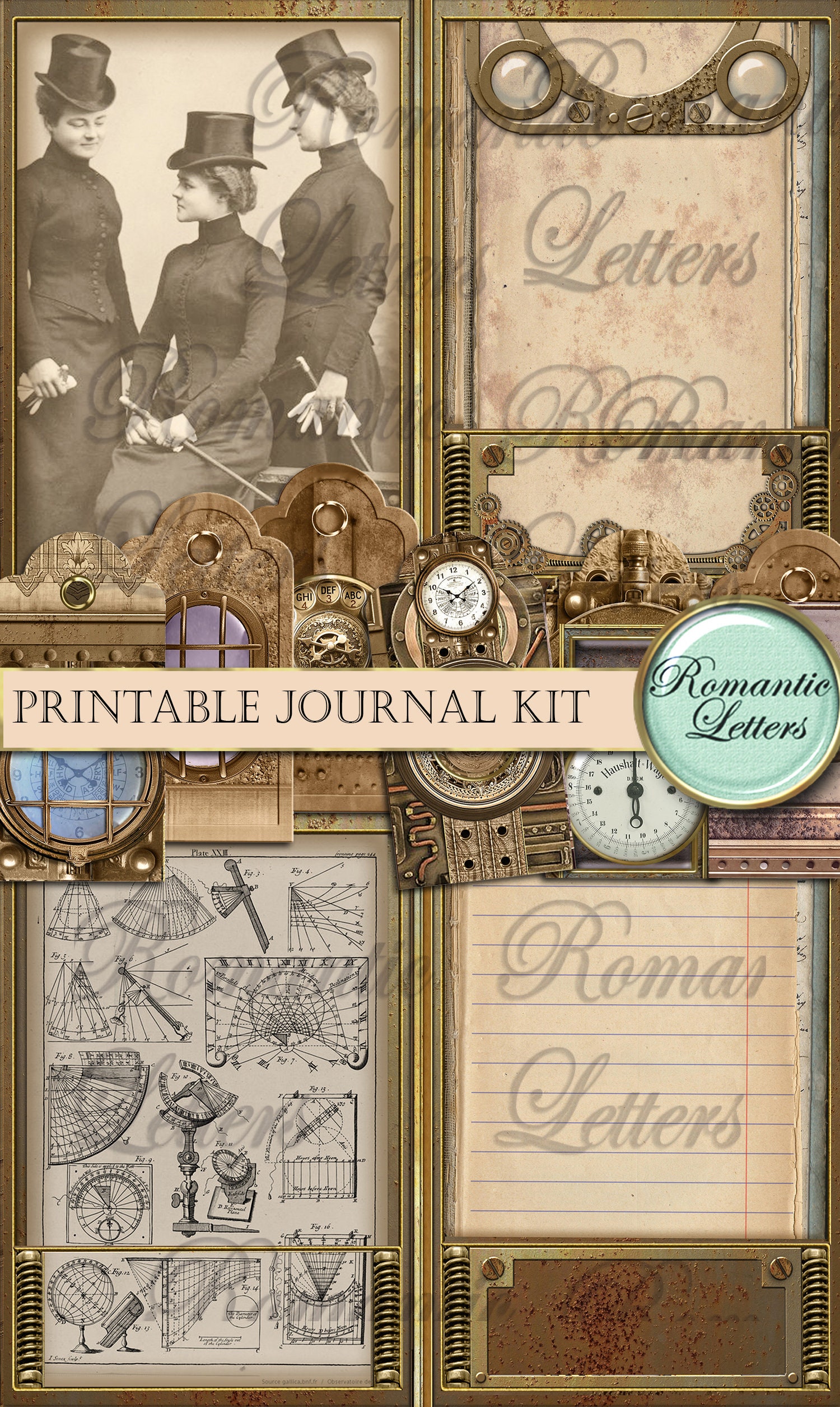 Steampunk Printable Junk Journal Kit Industrial Digital Scrapbook ...