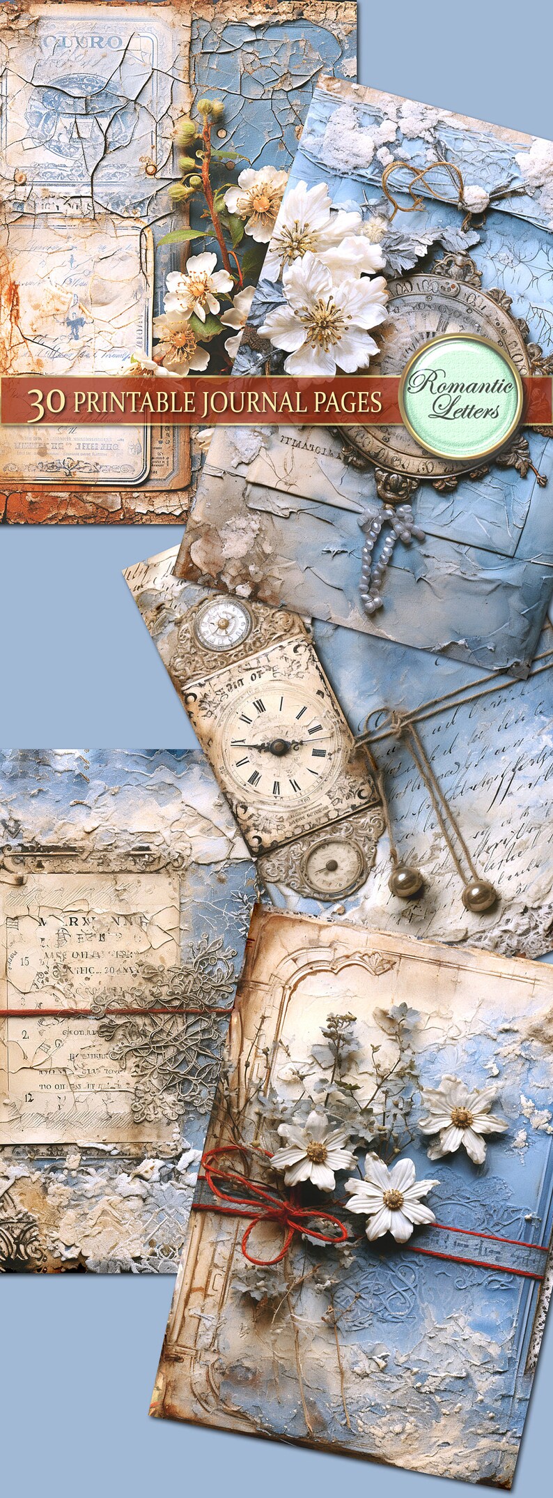 Printable Junk Journal Pages Cards Digital Scrapbook Paper Pack Vintage ...