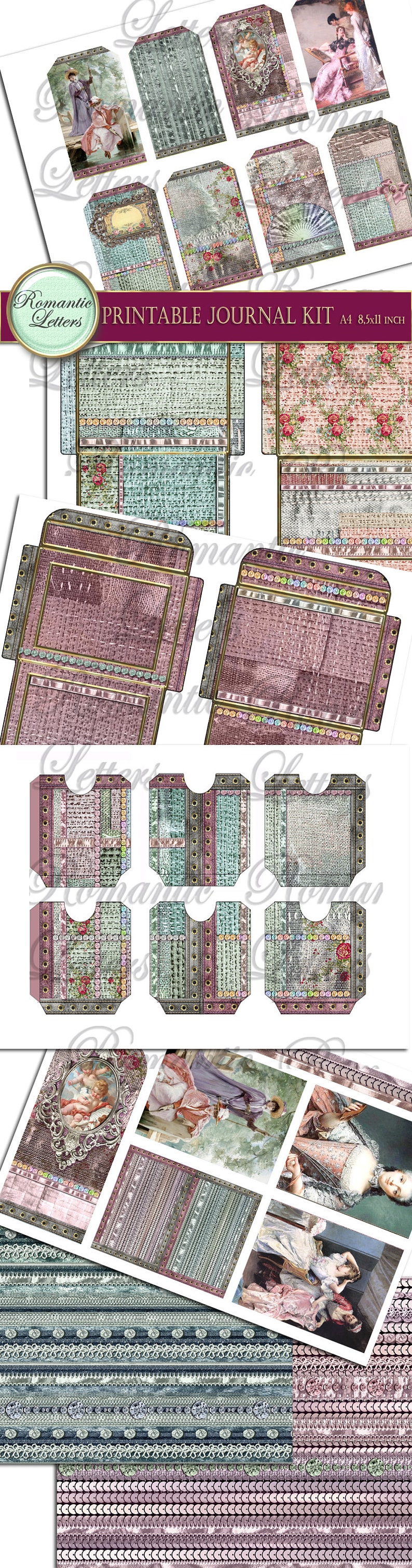 Printable Junk Journal Kit Shabby Chik Digital Scrapbook Paper ...