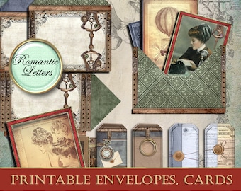 Afdrukbare enveloppen kaarten afdrukbare Victoriaanse kaarten download afdrukbare steampunk junk journal papier briefpapier postkaart vintage papier ambacht