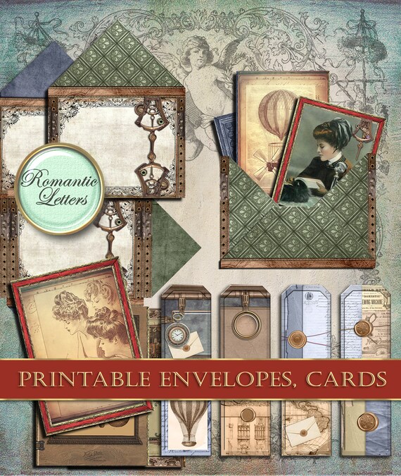 Printable envelopes cards printable Victorian cards download printable steampunk junk journal paper stationery post card vintage paper craft