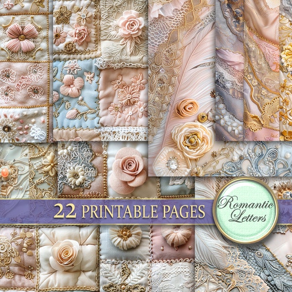 Digital printable scrapbook paper pack newborn album paper Patchwork quilt embroidery junk journal printable craft paper rose shabby chic
