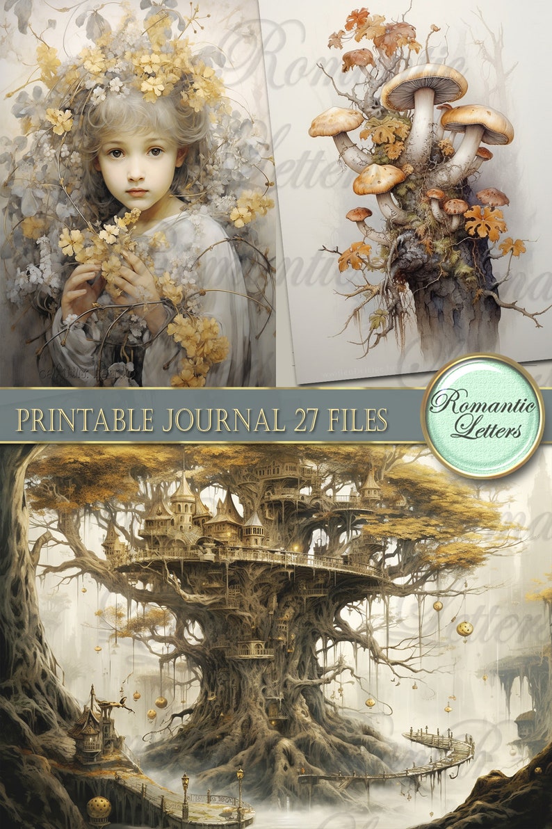 printable junk journal kit Fairy Forest printable journal pages card tag cover fantasy digital scrapbook botanical floral herbal magic PART2 image 8