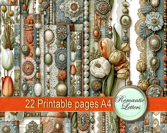 Cottagecore Patterns Scrapbook Paper Pack, Summer Vintage Floral Junk Journal (Digital Printable)