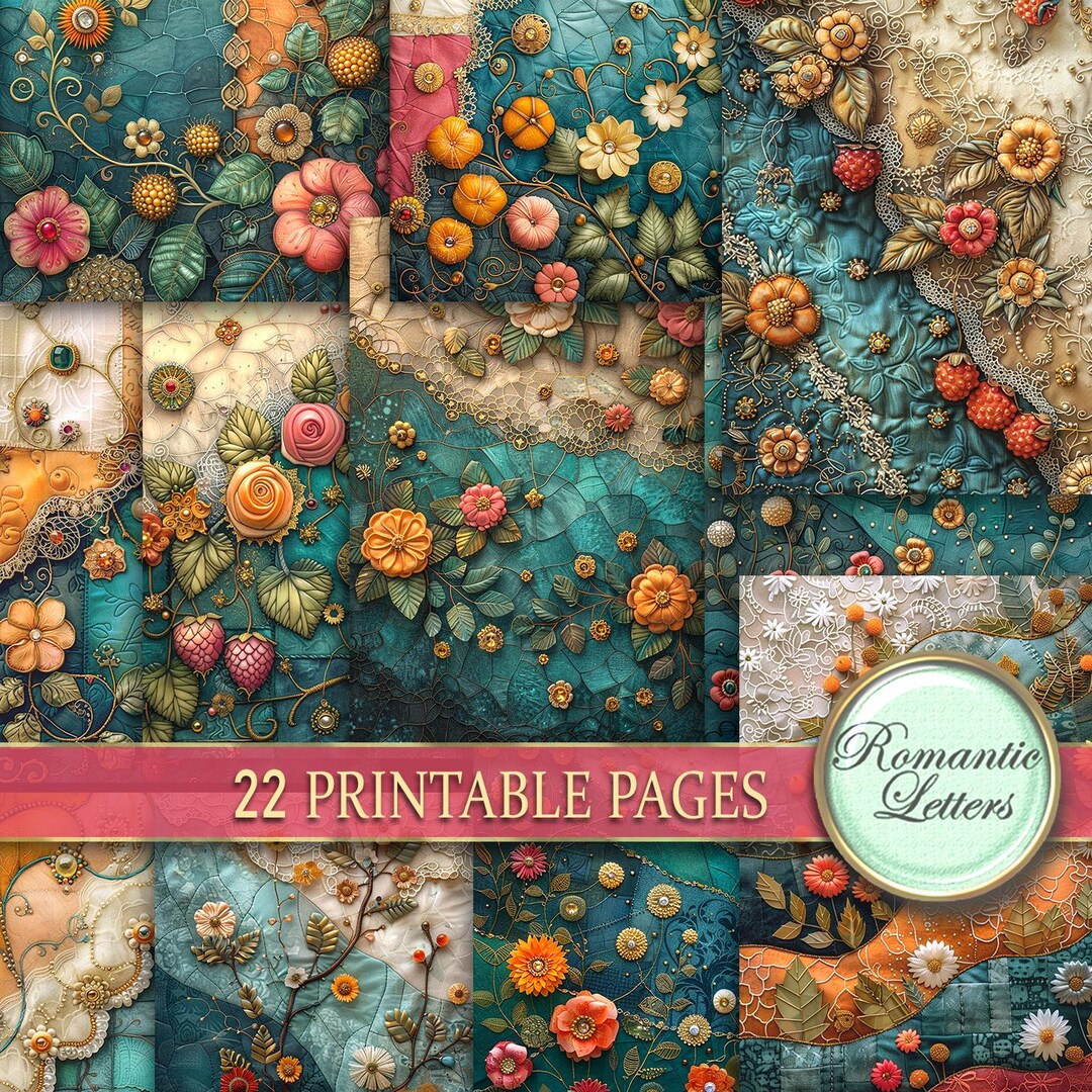 Digital Printable Scrapbook Paper Pack Patchwork Fabric Printable Craft ...
