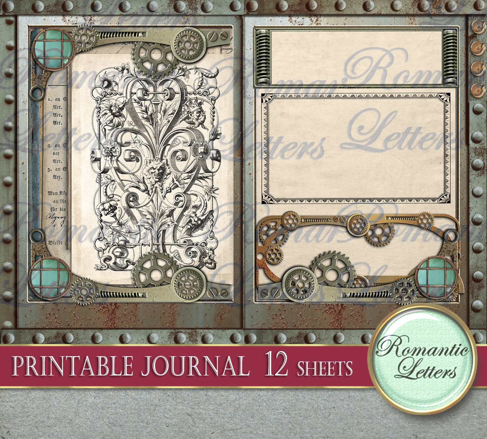 Steampunk Printable Junk Journal Kit Industrial Digital Scrapbook ...