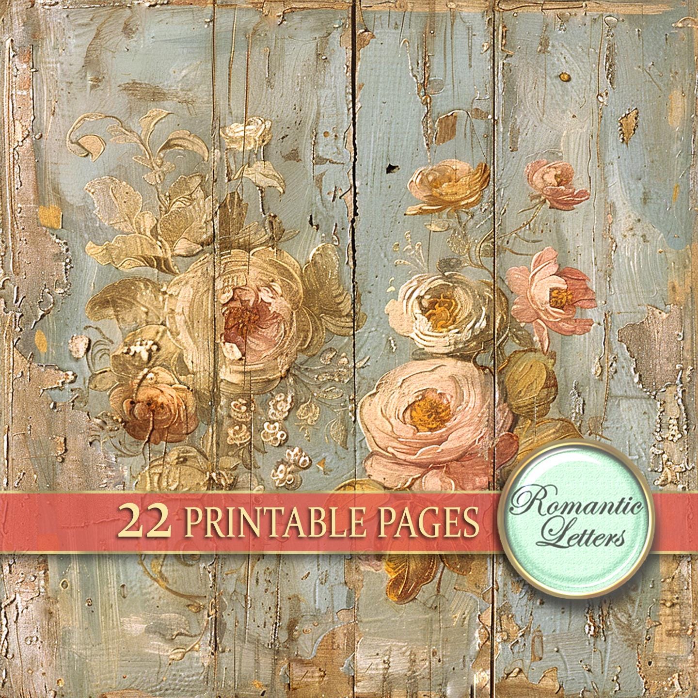 Rose Digital Paper Pack Scrapbook Background Floral Shabby Chic Digital ...