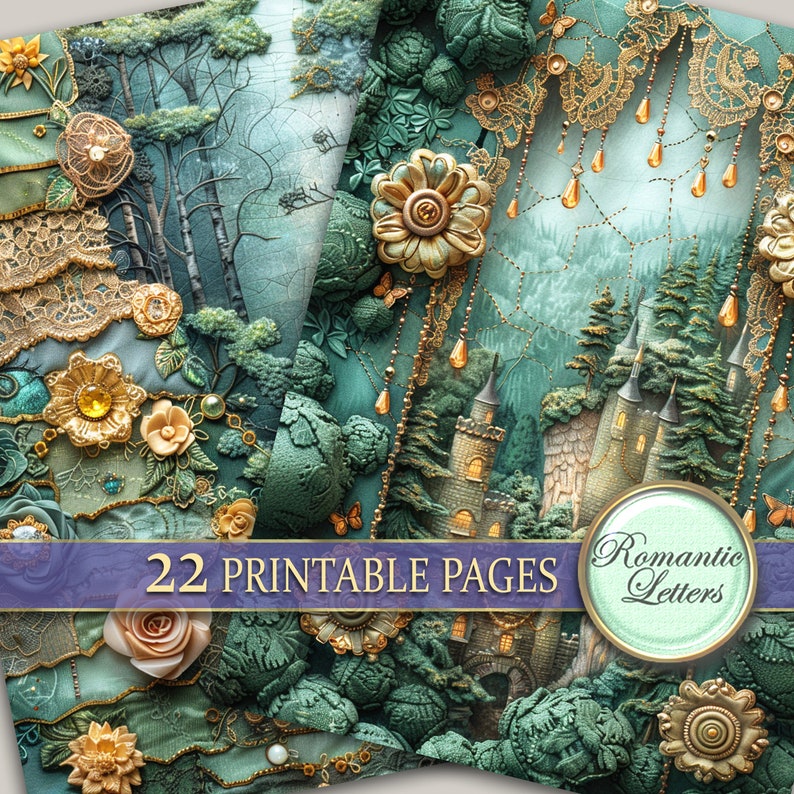 Digital Printable Scrapbook Paper Pack Magic Forest Castle Patchwork ...