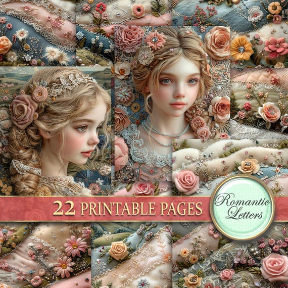 Floral Digital printable scrapbook paper pack junk journal paper Patchwork fabric printable kids craft paper cute felt flowers embroidery A4