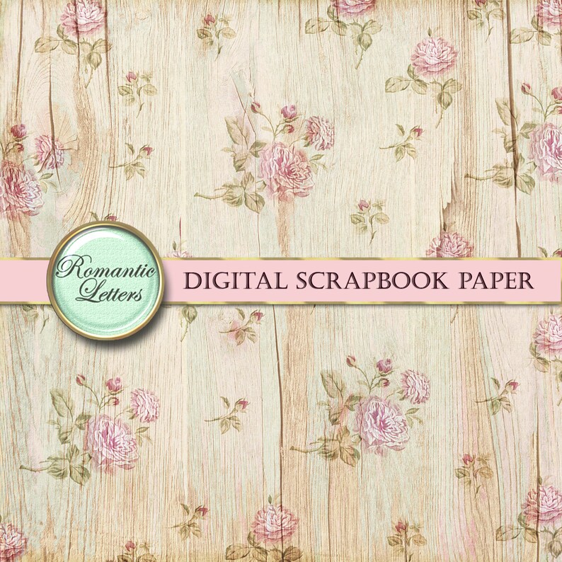 Shabby Chic Digital Scrapbook Paper Pack Pink Floral Digital Printable ...