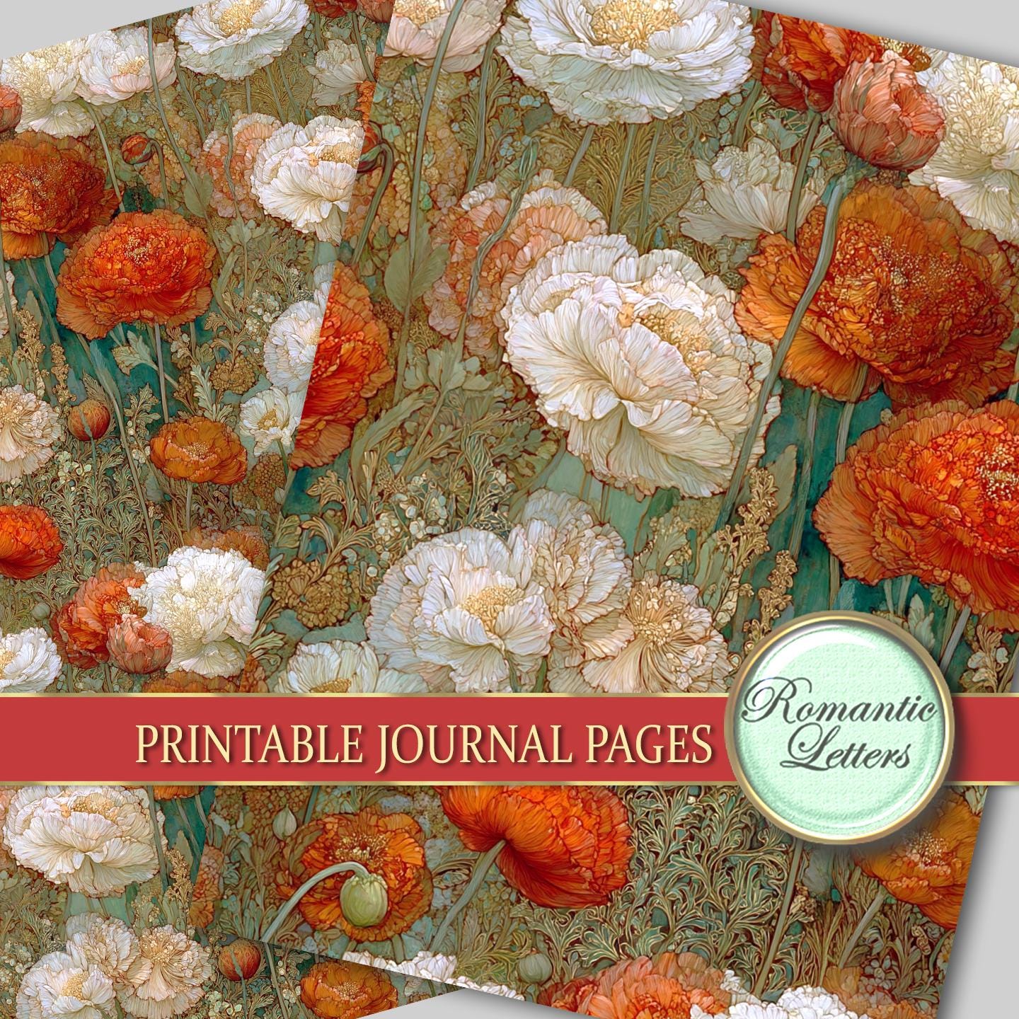 Floral Digital Scrapbook Paper Pack, Vintage Patterns Junk Journal (A4 ...