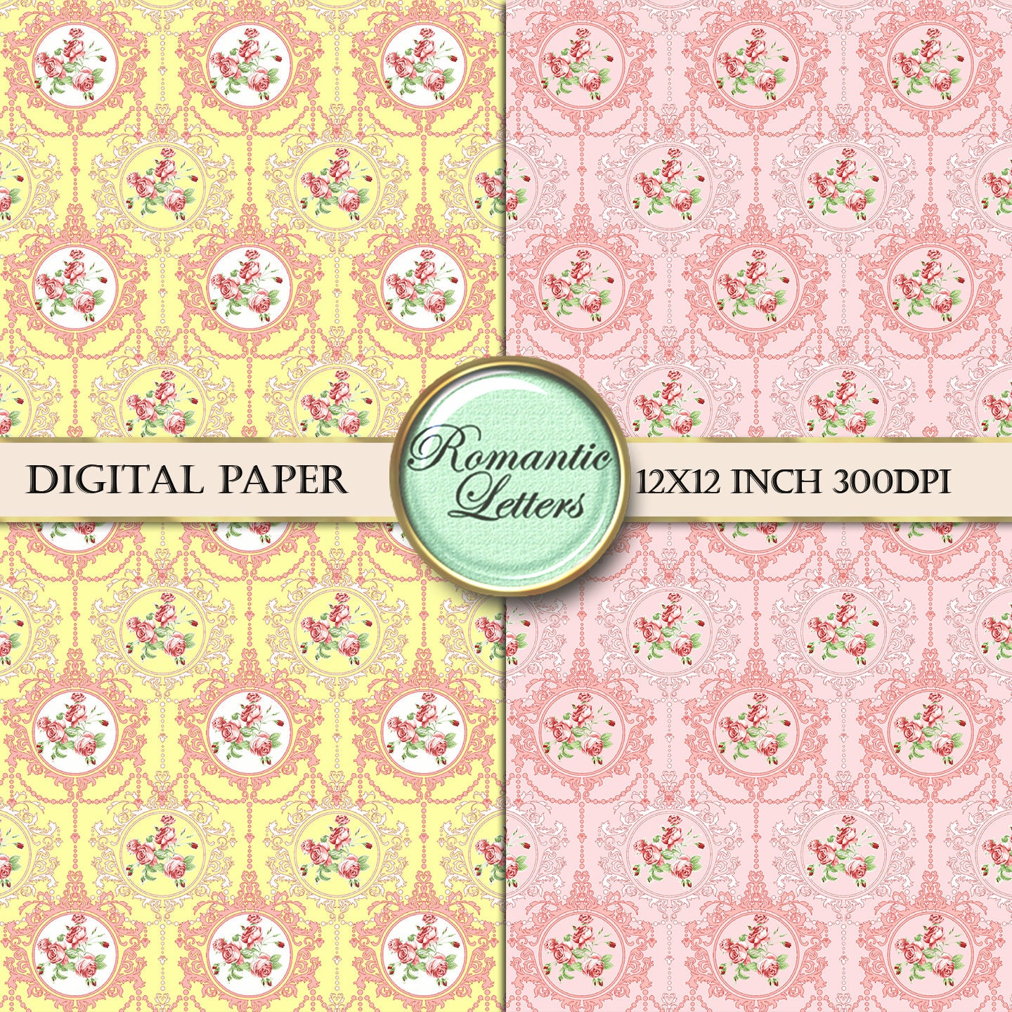 Floral Digital Scrapbook Paper Pack Rose Shabby Chic Rose Flowers ...