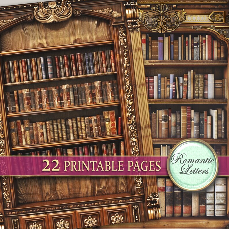 Library Bookshelves Bookcase Digital Scrapbook Paper Pack Printable ...