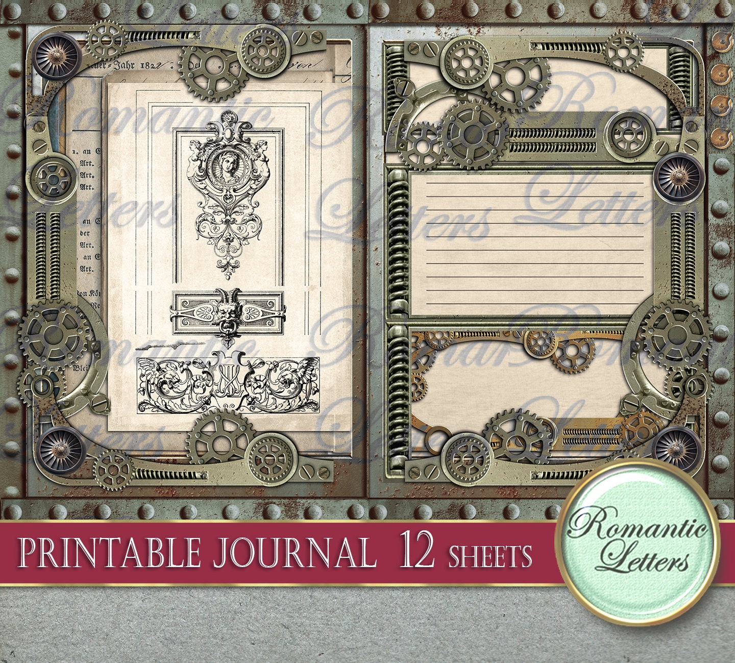 Steampunk Printable Junk Journal Kit Industrial Digital Scrapbook ...