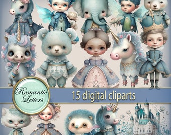 Clipart numérique animal numérique pour enfants Scrapbooking fond clipart ours en peluche prince princesse naissance invitation de baby shower