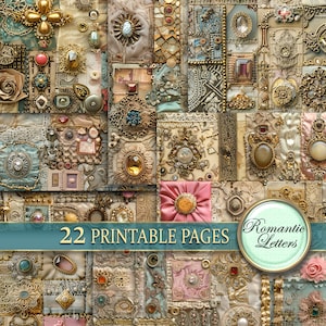 Digital printable scrapbook paper pack Victorian Patchwork fabric boho antique printable craft paper embroidery baroque junk journal pages