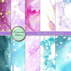 Digitales Papier für Scrapbooking mit Aquarellfarben Rosa Aquarell-Hochzeitspapier