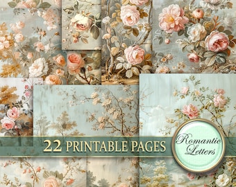 Floral Digital printable junk journal pages Shabby Chic rose flowers scrapbooking background paper floral vintage old paper baroque paper A4